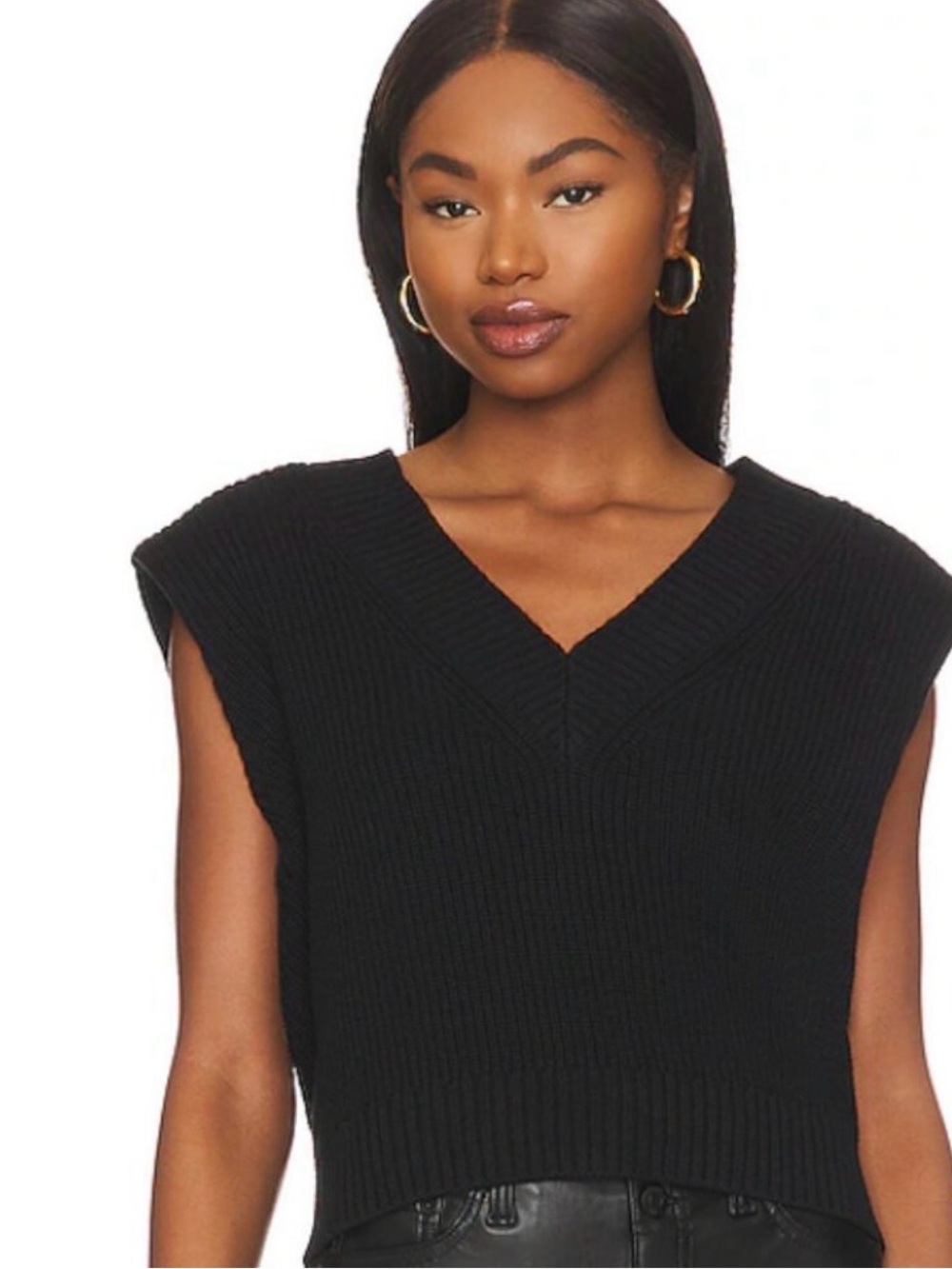 Pistola Bella Sleeveless Shoulder Pad Rib Knit Sweater Vest Minimalist Preppy S